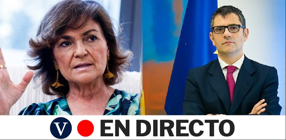 Carmen Calvo intercambia la cartera de su ministerio con Félix Bolaños, en directo