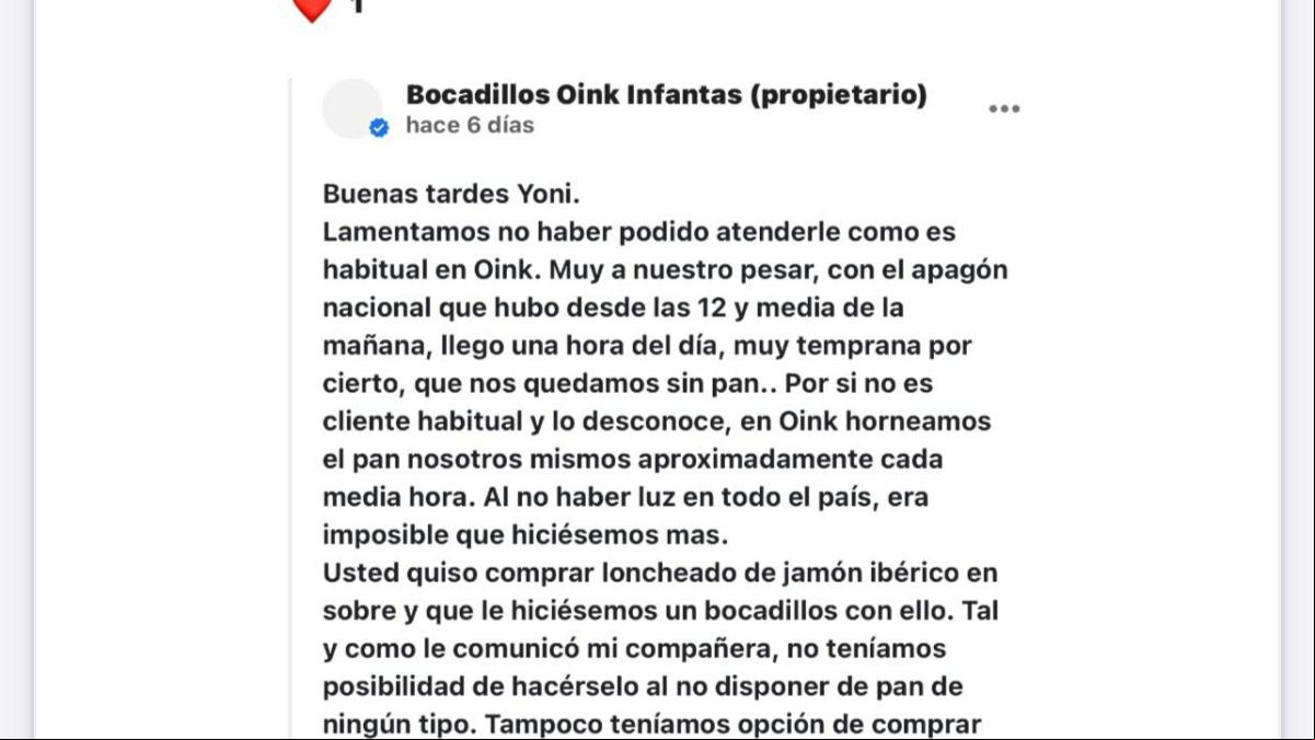 Va a un restaurante durante el día del apagón, se queja de que no le sirven comida porque los hornos no funcionan y cientos de personas se indignan: “La típica gente que se cree por encima del resto, encima victimizándose”