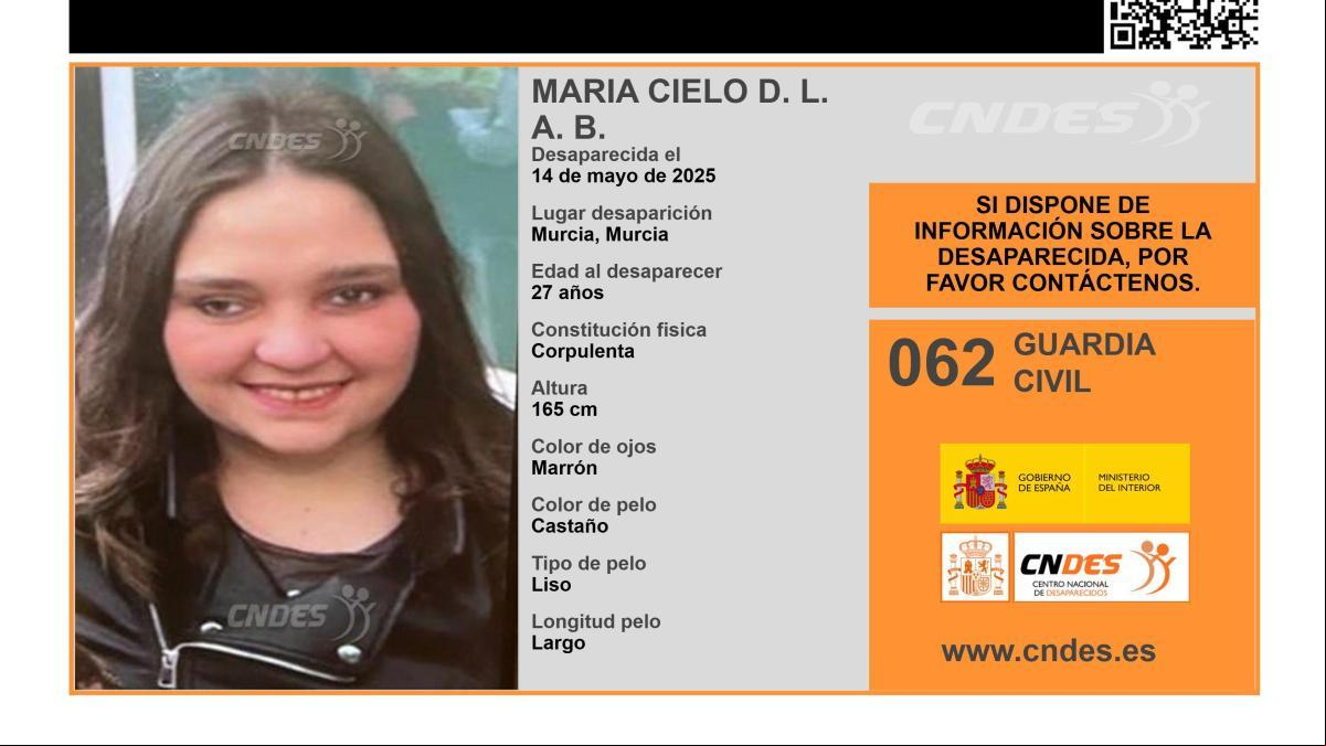 En paradero desconocido María Cielo D. L. A. B., una joven de 27 años desaparecida en Murcia