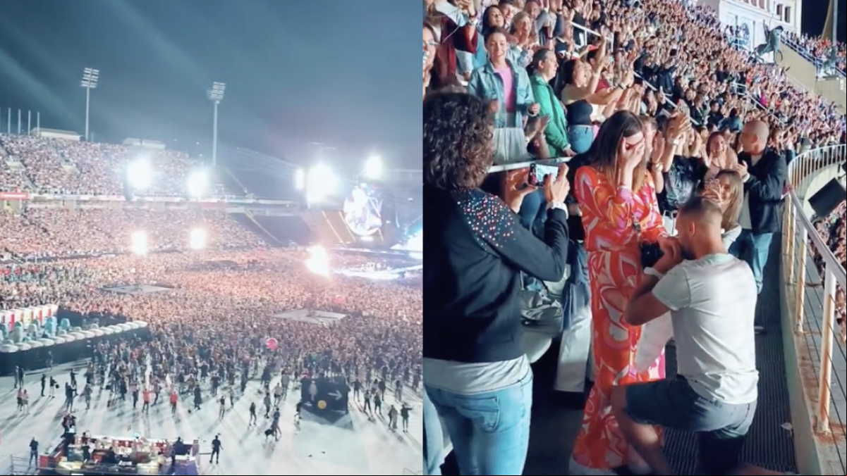 Le propone matrimonio en pleno concierto de Coldplay en Barcelona y el público alucina: Lloro