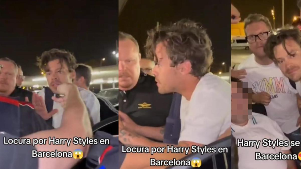 Locura por Harry Styles en el aeropuerto en su adiós a Barcelona: Calmaos