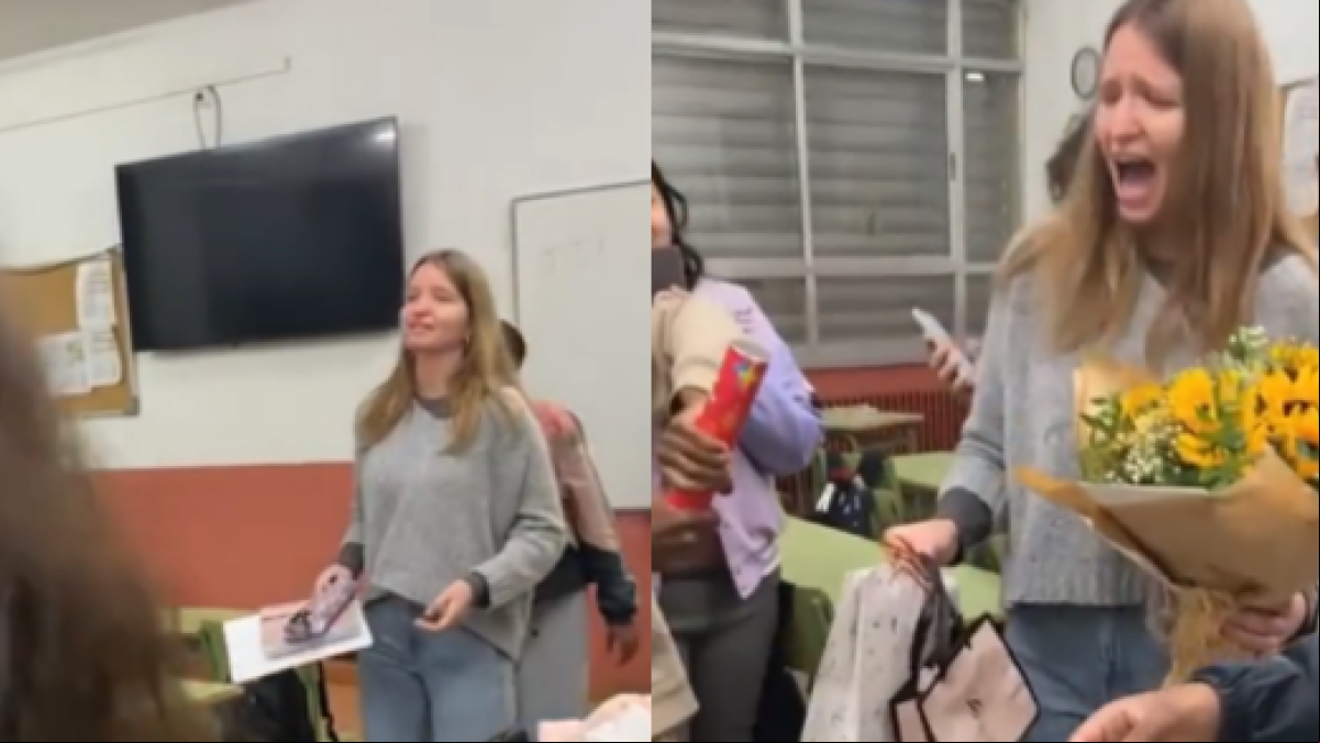 Fingen una pelea en clase para darle un regalo a su profesora: En mi colegio vino la policía