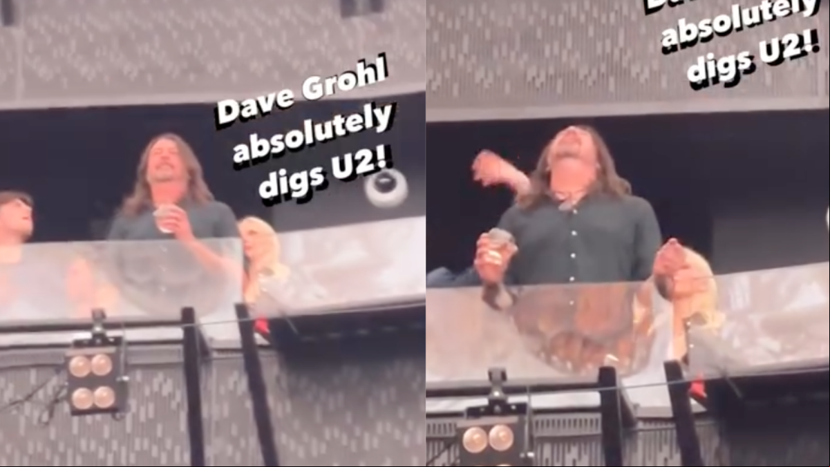 Un efusivo Dave Grohl, líder de Foo Fighters, lo da todo en el público en un concierto de U2