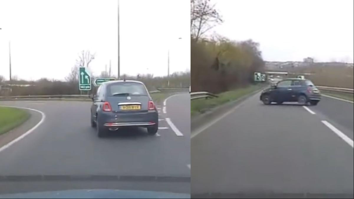 La surrealista maniobra para coger un desvío de un Fiat 500 que acaba en un brutal choque: Karma