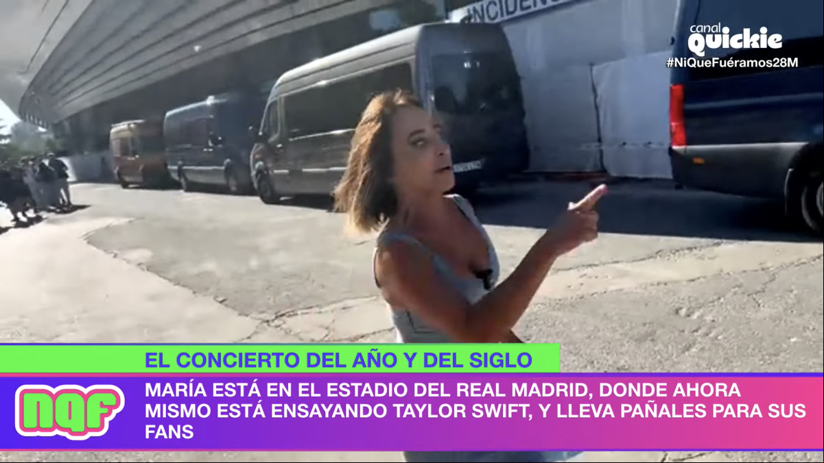 María Patiño se presenta con pañales en el Bernabéu y revoluciona la cola del concierto de Taylor Swift