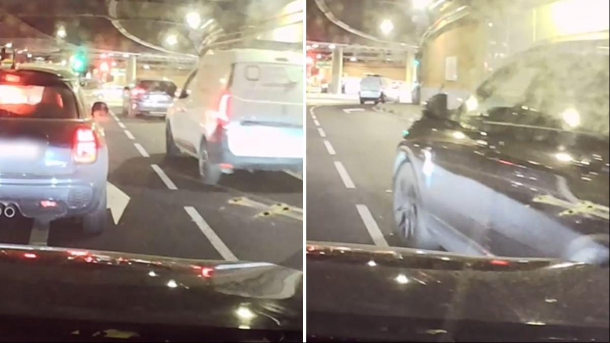 El curioso lío que se hacen dos conductores al cambiarse de carril en un túnel de Madrid