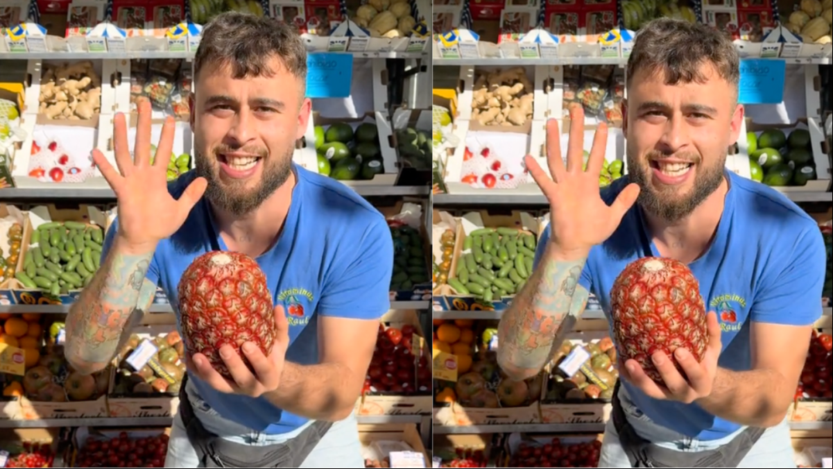 Un frutero prueba una piña de 500 euros de la que solo hay 4 unidades en España y su reacción no deja indiferente
