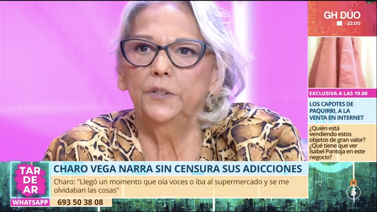 Charo Vega echa la vista atrás en sus problemas de adicción: “Yo he escuchado ruido, voces y sentía que me perseguían”