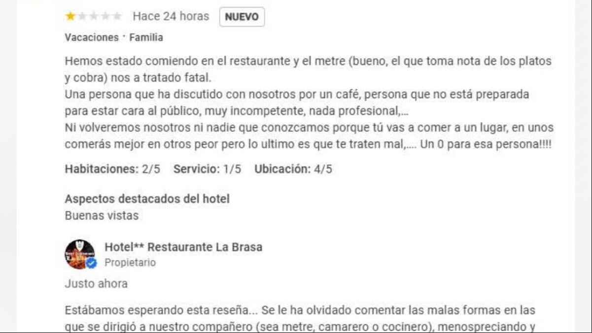 El zasca de un restaurante de Granada a una reseña que se quejaba del comportamiento del camarero: “No vamos a tolerar esto”