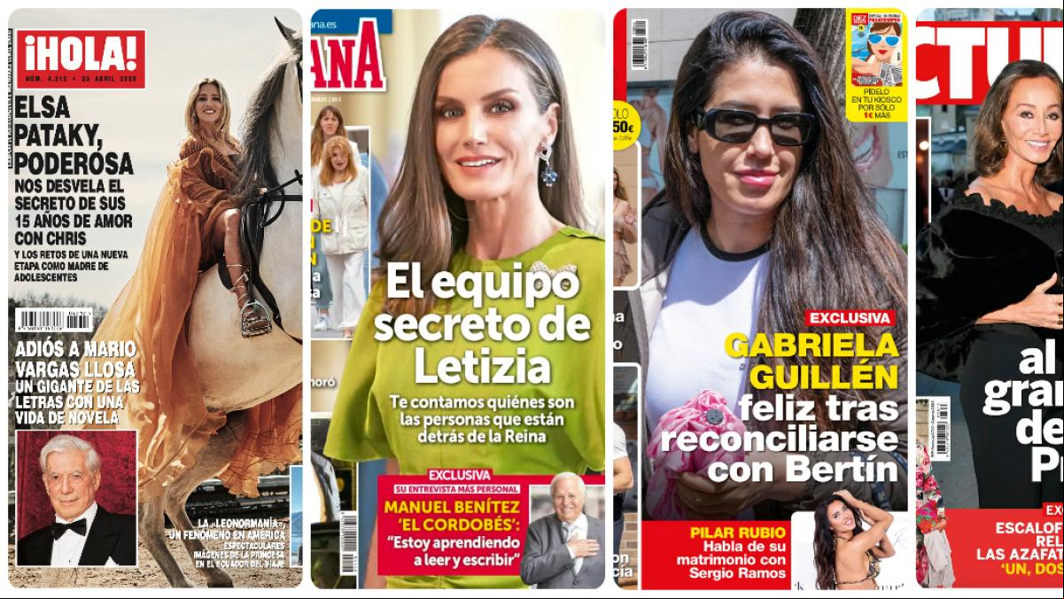 La reina Letizia, Elsa Pataky, Gabriela Guillén e Isabel Preysler con Vargas Llosa protagonizan las portadas