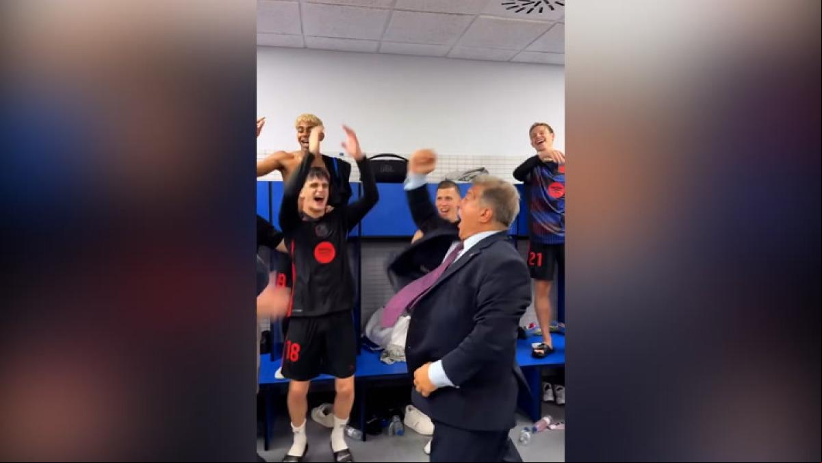 Así fue la celebración de Laporta en el vestuario tras la conquista de la Liga