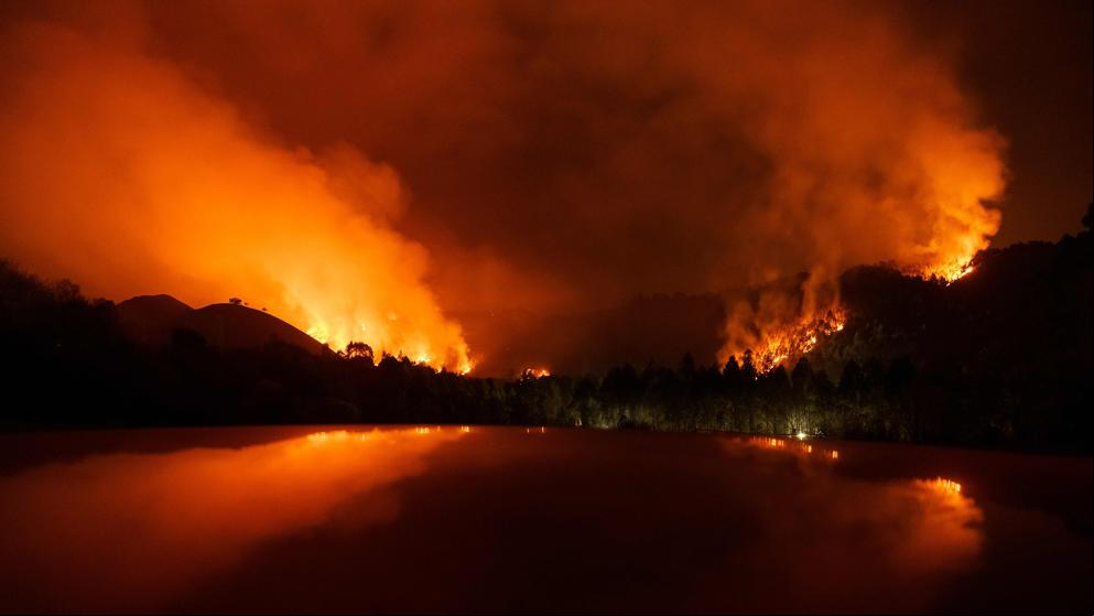 Una treintena de incendios forestales continúan activos en Asturias